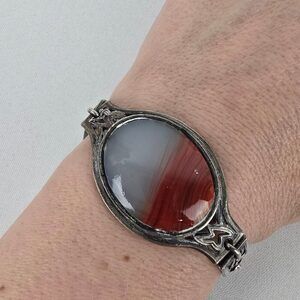 Silver Tone Natural Stone Link Bracelet